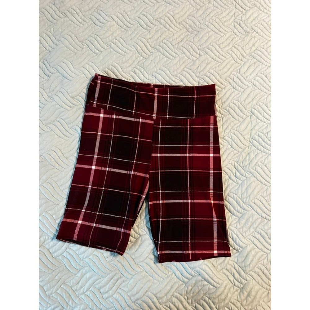No‎ Comment NY-LA Juniors Red Plaid Biker Shorts XL High Waisted Tartan